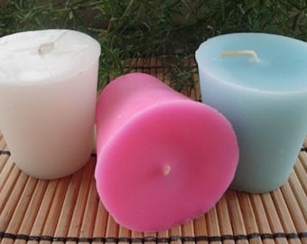 Votive Candles - 6pk full set or Sample 3pk - CHILDREN-inspired fragrances  (you choose the candle style, scent + color)