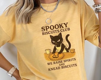 Spooky Biscuits Club Tee | Vintage Halloween Black Cat Baking Shirt