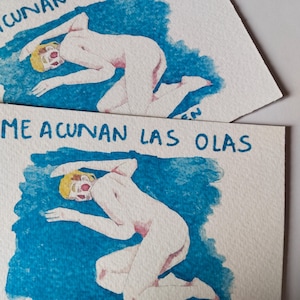 Postal print mar olas dormir acuarela ilustracion