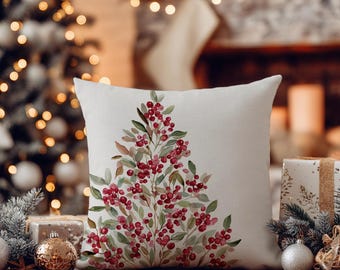 Julörngott med bärträd - akvarell röda bär, bondgårdsdekoration