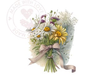 Wildflower Meadow Clipart - Summer Floral Nature Images for Print & Scrapbook