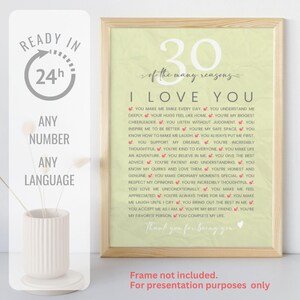 30 Reasons We Love You Poster Personalized 30th Birthday Gift for Her 30 Things We Love About You - Custom Printable Digital Download