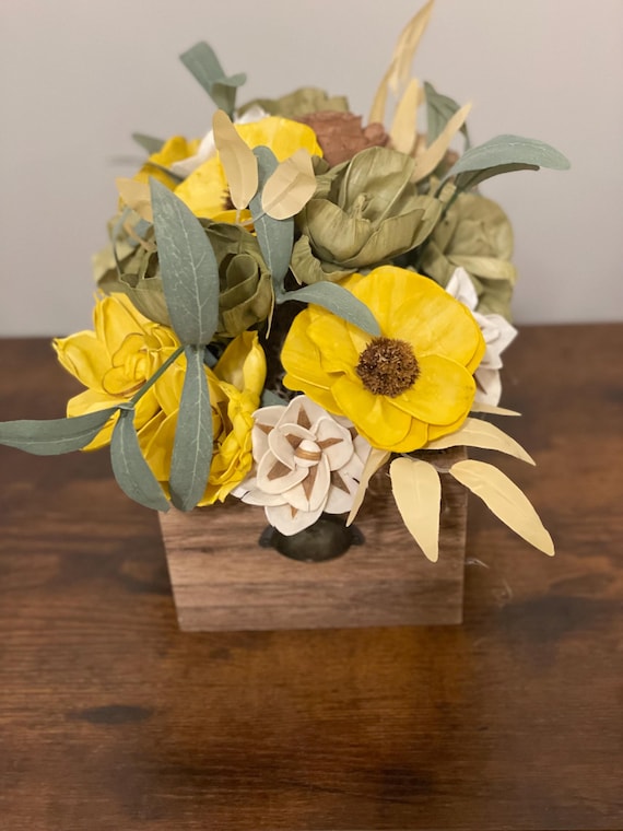 Vibrant hand dyed Sola Wood flowers arrangement in a pretty file box.