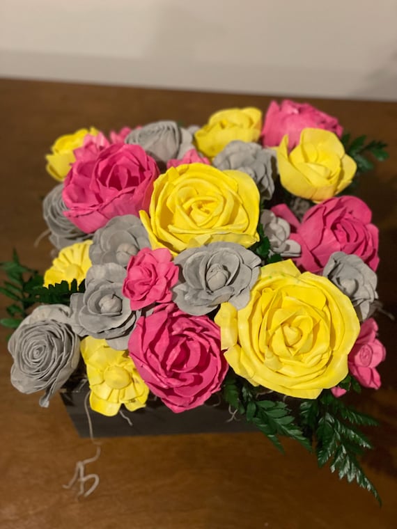 Vibrant sola wood hand dyed floral arrangement.