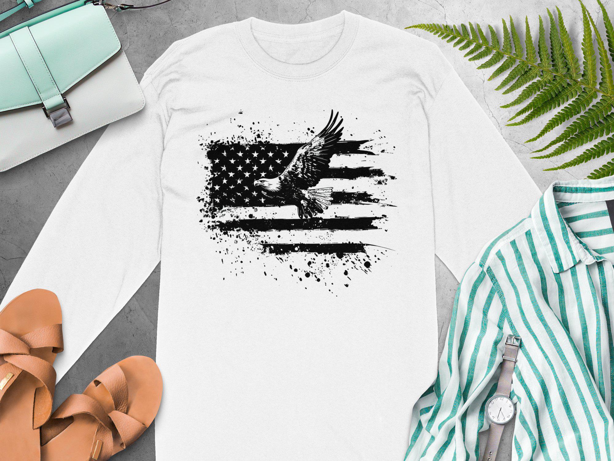 American Flag Bald Eagle Long Sleeve T-shirt, Freedom Pride Patriotic ...