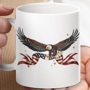 American Flag Eagle Mug, Patriotic Coffee Cup, USA Freedom Design, Stars and Stripes Mug, Independence Day Gift, USA Themed Mug