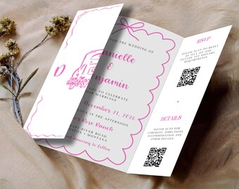 Hand Drawn Gatefold Invitation Template Whimsical Wedding Invitation Fun Handwritten Wedding Invite QR Code Illustrated RSVP Printable