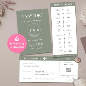 Destination Wedding Invitation, Printable Passport Wedding Invitation, Travel Theme Wedding, Boarding Pass Invitation, Save The Date, RSVP