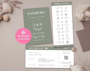 Destination Wedding Invitation, Printable Passport Wedding Invitation, Travel Theme Wedding, Boarding Pass Invitation, Save The Date, RSVP