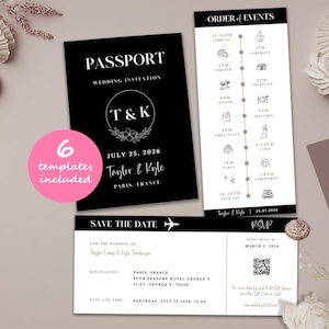 Passport Invitation, Destination Wedding Invite, Wedding Invitation Suite, Canva Templates, Boarding Pass Invite, Save The Date, RSVP QR