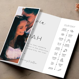 Minimalist Gatefold Wedding Invitation Template, Photo Wedding Invitation, Canva Template, Instant Download