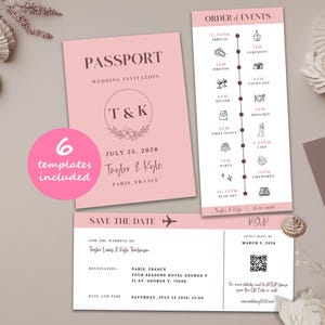 Destination Wedding Invite, Passport Invitation Template, Wedding Abroad, Airplane Ticket Invite, Boarding Pass RSVP, Canva Template Bundle