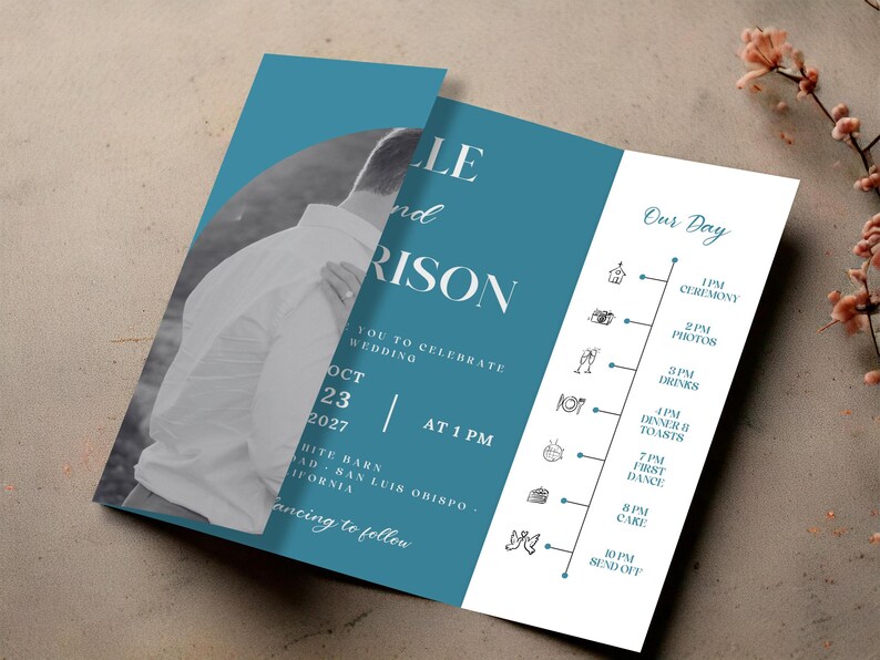 Elegant Gate Fold Wedding Invitation Template, Photo Trifold Invite ...