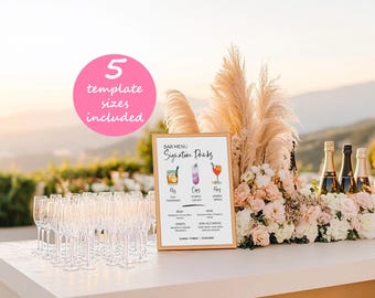 Signature Drink Sign Wedding Bar Menu Template Signature Cocktail Menu Wedding Bar Sign Wedding Drink Menu Wedding Invitation Canva Template