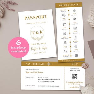 Overseas Wedding Invitation Canva Template, Passport Wedding Invitation, Plane Ticket Save The Date, Boarding Pass RSVP, Destination Wedding