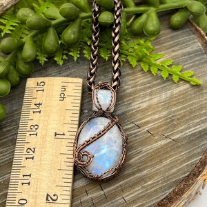 Genuine Rainbow Moonstone Necklace, Pendant, Copper, Wire Wrapped,Free USA Shipping, Gift, Artisan Jewelry Bild 3