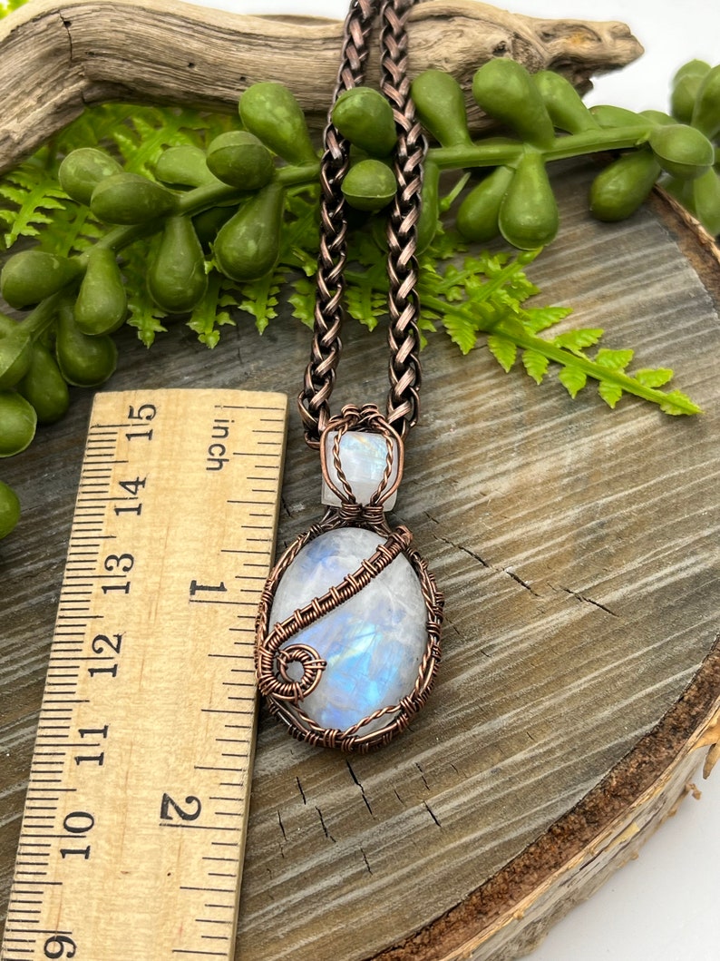 Genuine Rainbow Moonstone Necklace, Pendant, Copper, Wire Wrapped,Free USA Shipping, Gift, Artisan Jewelry Bild 3