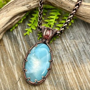 Blue Hemimorphite and Tourmaline Gemstone Pendant Necklace with Wire Wrapped Copper, Free Shipping, Gift, Choose Length image 6