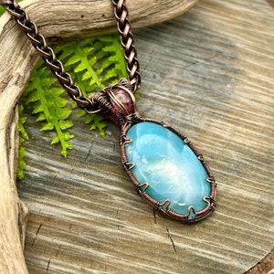 Blue Hemimorphite and Tourmaline Gemstone Pendant Necklace with Wire Wrapped Copper, Free Shipping, Gift, Choose Length image 5