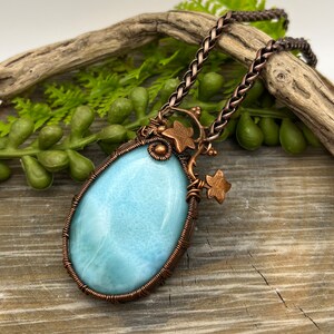 Larimar Blue Gemstone with Copper Ivy Pendant Necklace with Wire Wrapped Copper, Adjustable, Ready To SHIP, Gift image 6