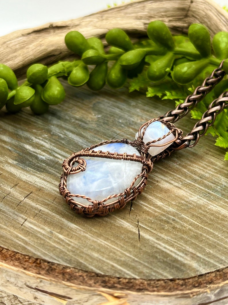 Genuine Rainbow Moonstone Necklace, Pendant, Copper, Wire Wrapped,Free USA Shipping, Gift, Artisan Jewelry Bild 6