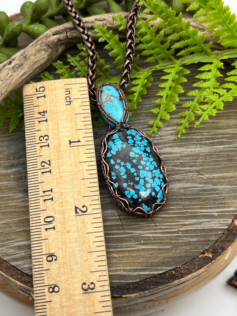 Genuine Turquoise Gemstones Copper Wire Wrapped Necklace, Pendant, Artisan Jewelry, Fast n Free Domestic Shipping, Gift image 5