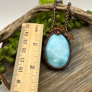 Larimar Blue Gemstone with Copper Ivy Pendant Necklace with Wire Wrapped Copper, Adjustable, Ready To SHIP, Gift image 5