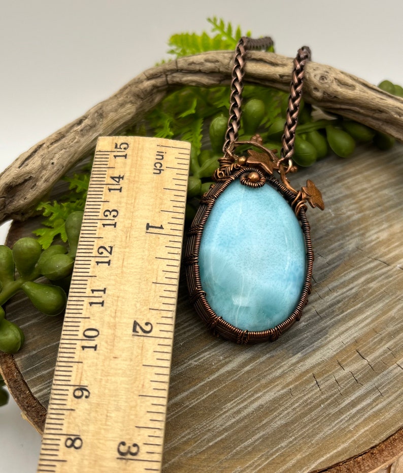 Larimar Blue Gemstone with Copper Ivy Pendant Necklace with Wire Wrapped Copper, Adjustable, Ready To SHIP, Gift image 5