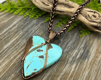 Turquoise Heart Semi Precious Gemstone Necklace, Southwestern Wire Wrapped Copper, Fast n Free USA Shipping, Artisan Jewelry, Great Gift