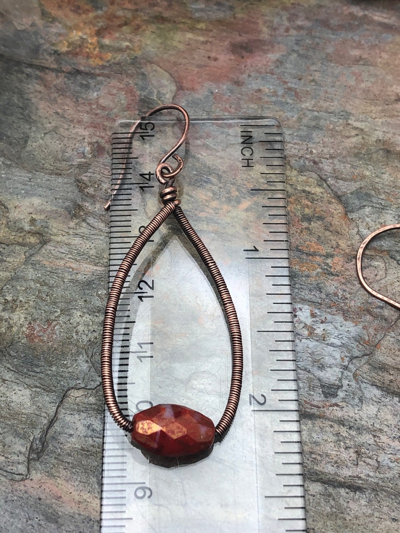 Purple Free USA Shipping Dangle Earrings Ready to Ship Speckled Weaver Roots Your Choice Czech Glass Copper Wire Wrap or Carnelian
