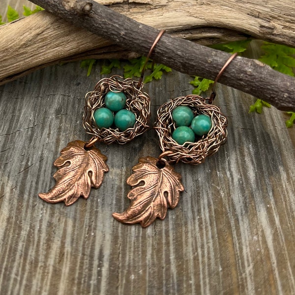 Birth Day Nest Earrings with Genuine Turquoise Robin Eggs, Mothers Day Gift, Free Domestic Shipping, Birthday, Anniversary Gift