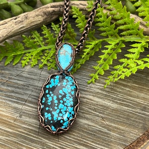 Genuine Turquoise Gemstones Copper Wire Wrapped Necklace, Pendant, Artisan Jewelry, Fast n Free Domestic Shipping, Gift image 1