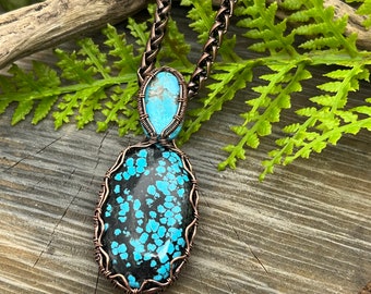 Genuine Turquoise Gemstones Copper Wire Wrapped Necklace, Pendant, Artisan Jewelry, Fast n Free Domestic Shipping, Gift