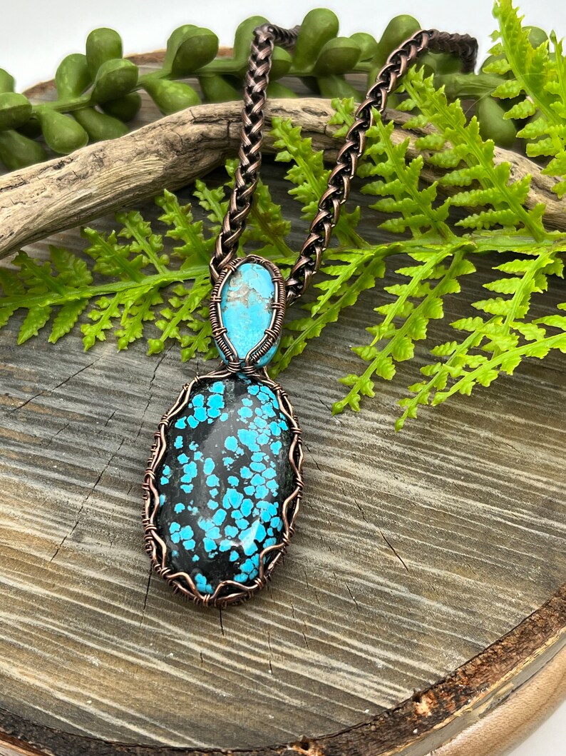 Genuine Turquoise Gemstones Copper Wire Wrapped Necklace, Pendant, Artisan Jewelry, Fast n Free Domestic Shipping, Gift image 1