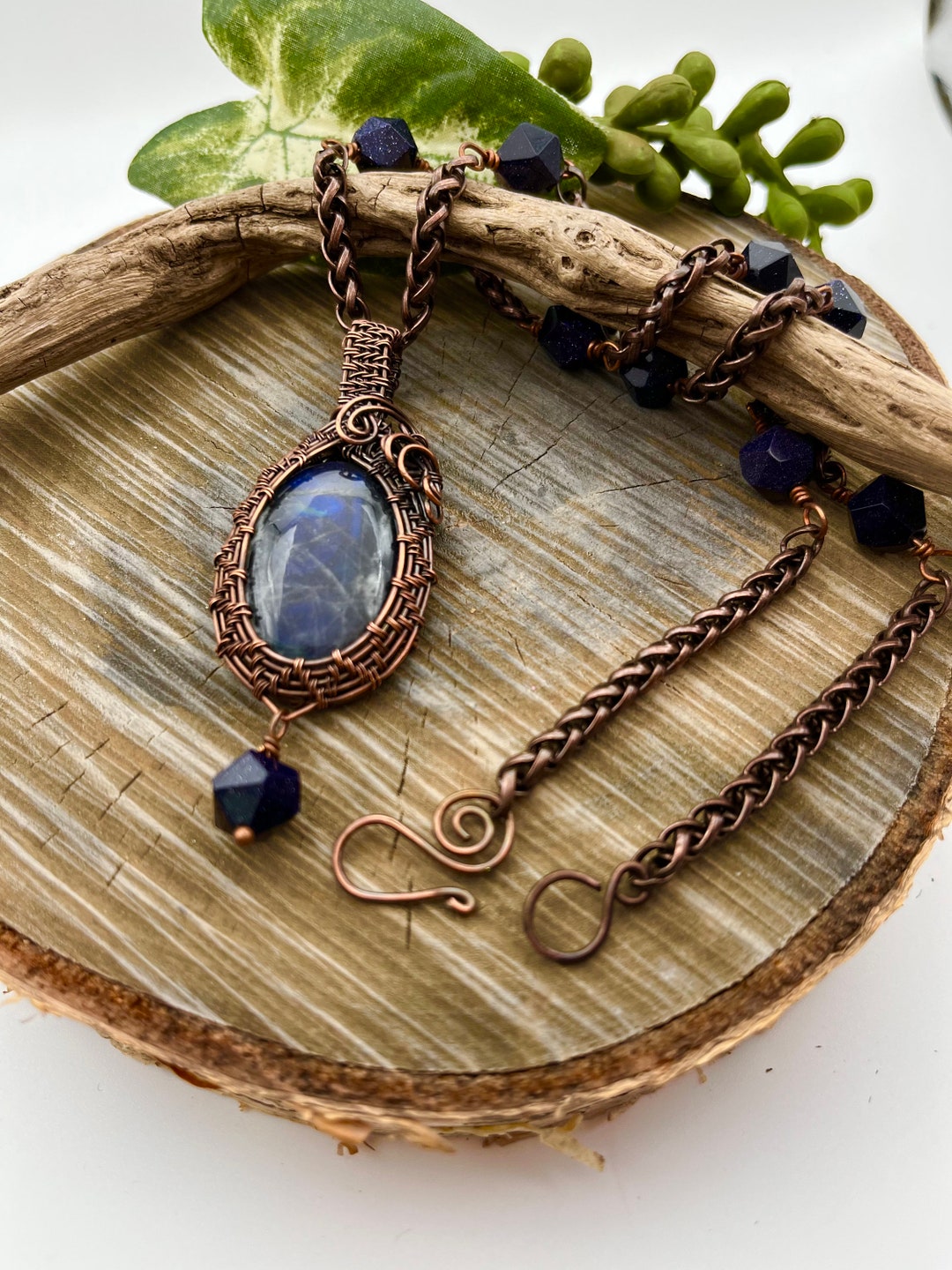 Gemstonespectrolite Bluestone copperwire Wrapfree Etsy