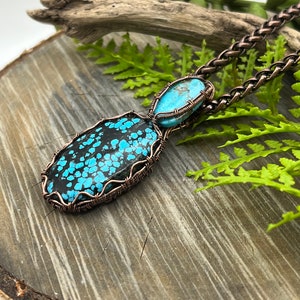 Genuine Turquoise Gemstones Copper Wire Wrapped Necklace, Pendant, Artisan Jewelry, Fast n Free Domestic Shipping, Gift image 2