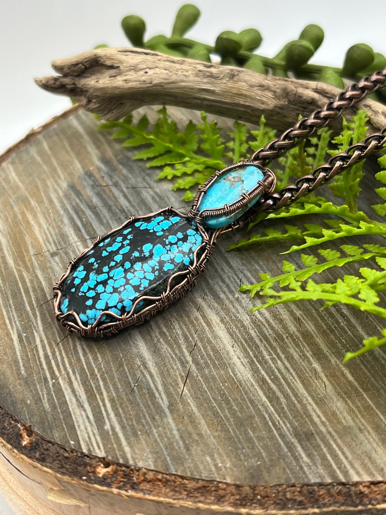 Genuine Turquoise Gemstones Copper Wire Wrapped Necklace, Pendant, Artisan Jewelry, Fast n Free Domestic Shipping, Gift image 2