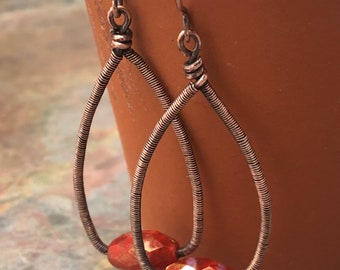 Dangle Earrings, Your Color Choice, Weaver Roots, Czech Glass, Copper Wire Wrap, Free USA Shipping