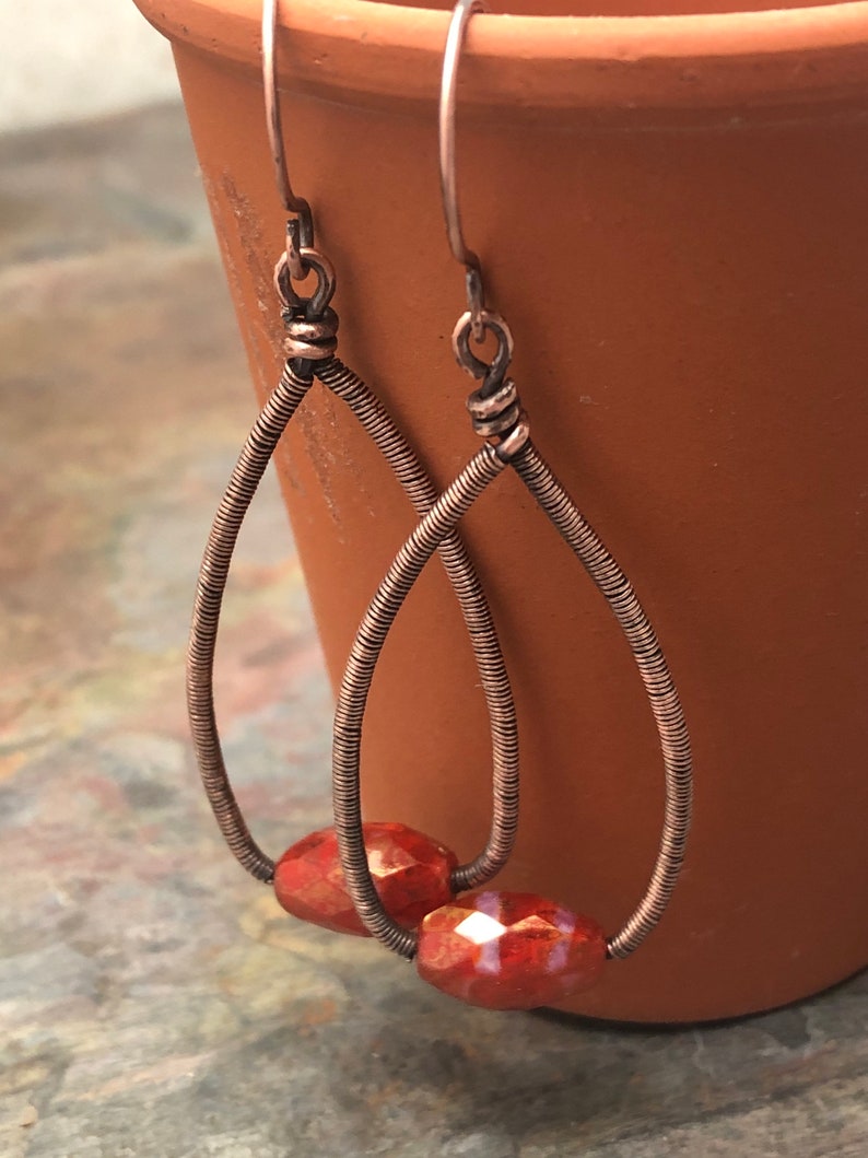 Purple Free USA Shipping Dangle Earrings Ready to Ship Speckled Weaver Roots Your Choice Czech Glass Copper Wire Wrap or Carnelian