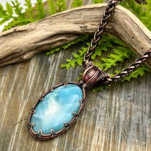 Blue Hemimorphite and Tourmaline Gemstone Pendant Necklace with Wire Wrapped Copper, Free Shipping, Gift, Choose Length image 4