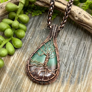 Chrysoprase Tree of Life Necklace: Copper Wire Wrapped Gemstone Pendant