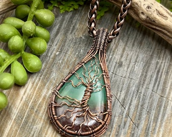 Chrysoprase Gemstone Tree of Life Copper Wire Wrapped Necklace,Inspirational Jewelry, Free USA Shipping, Ready to Ship, Handmade