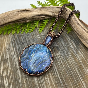 Blue Crazy Lace Agate and Kyanite Gemstones copper wire wrap pendant necklaceready to shipFree Domestic Shipping wire wrapGift image 3