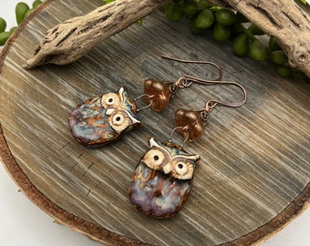 Hoot Owl Floral Filigree Ceramic Earrings Artisan Jewelry Dangle Made in the USA Fast n Free Shipping