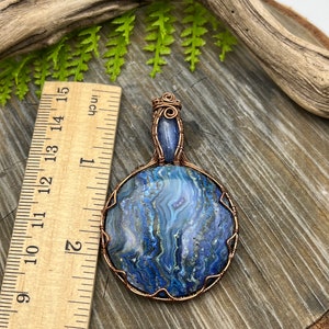 Blue Crazy Lace Agate and Kyanite Gemstones copper wire wrap pendant necklaceready to shipFree Domestic Shipping wire wrapGift image 6