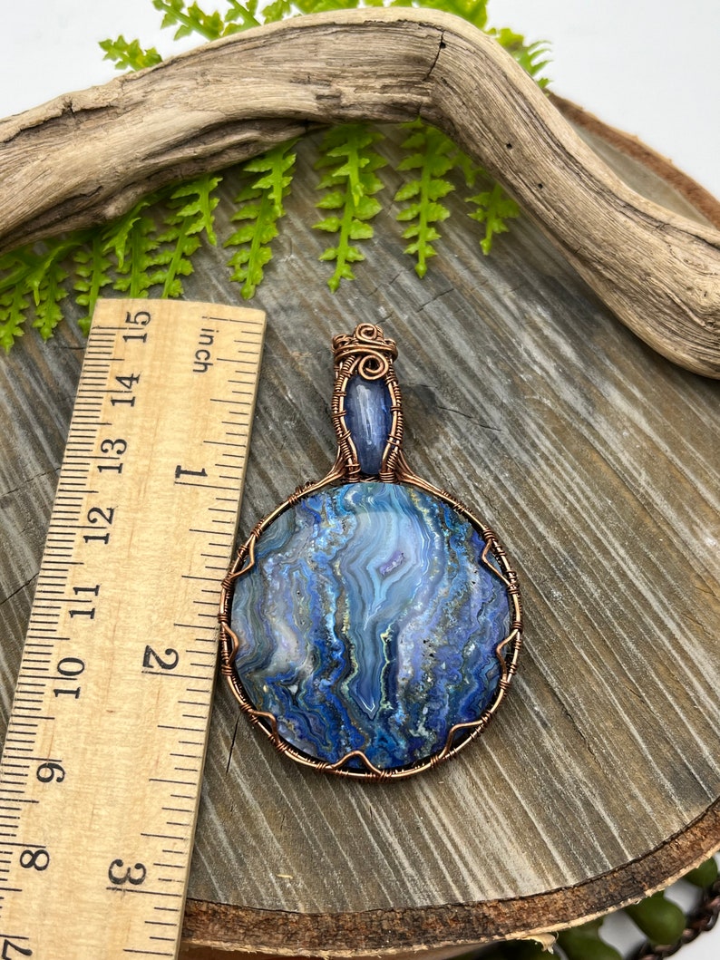 Blue Crazy Lace Agate and Kyanite Gemstones copper wire wrap pendant necklaceready to shipFree Domestic Shipping wire wrapGift image 6