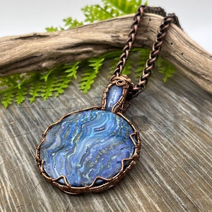 Blue Crazy Lace Agate and Kyanite Gemstones copper wire wrap pendant necklaceready to shipFree Domestic Shipping wire wrapGift image 5