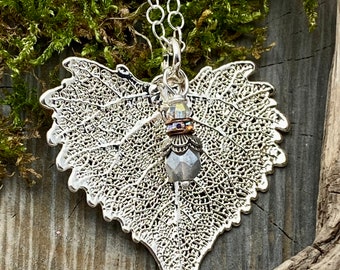 Real Leaf Silver Electroplated Necklace by Weavers Roots Jewelry Free Domestic Shipping Gift