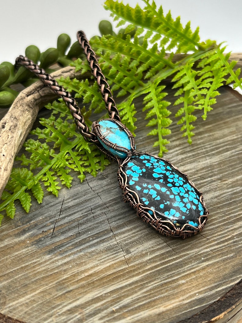 Genuine Turquoise Gemstones Copper Wire Wrapped Necklace, Pendant, Artisan Jewelry, Fast n Free Domestic Shipping, Gift image 3