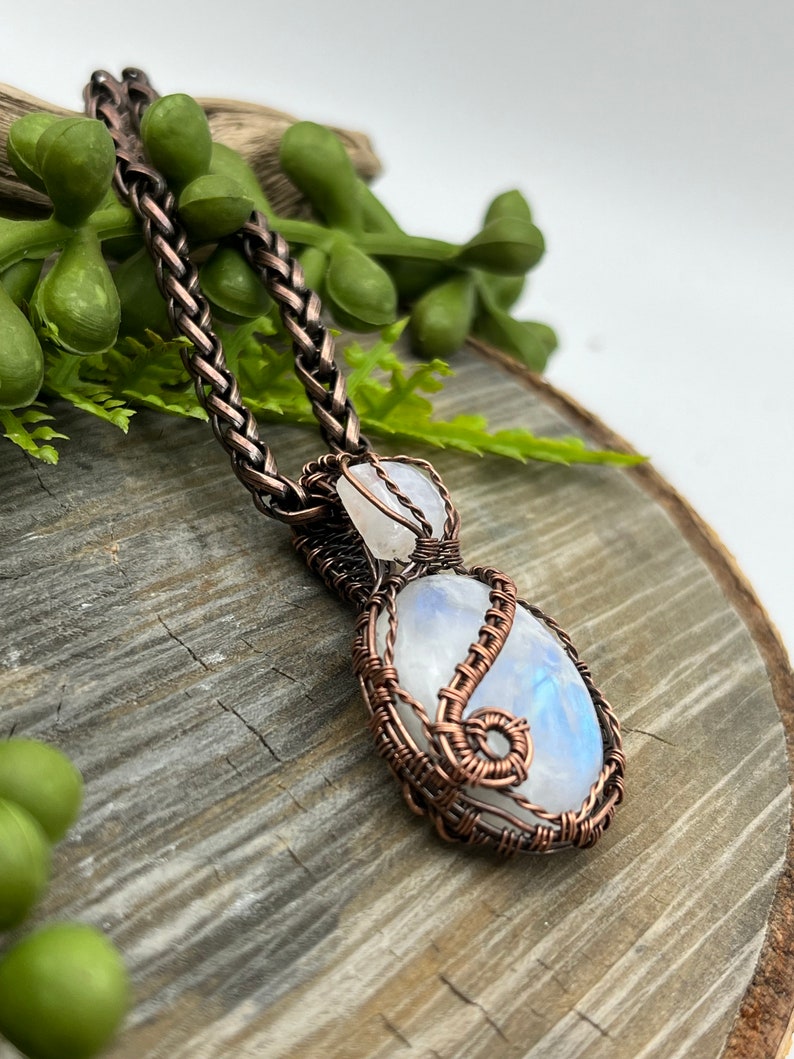 Genuine Rainbow Moonstone Necklace, Pendant, Copper, Wire Wrapped,Free USA Shipping, Gift, Artisan Jewelry Bild 2